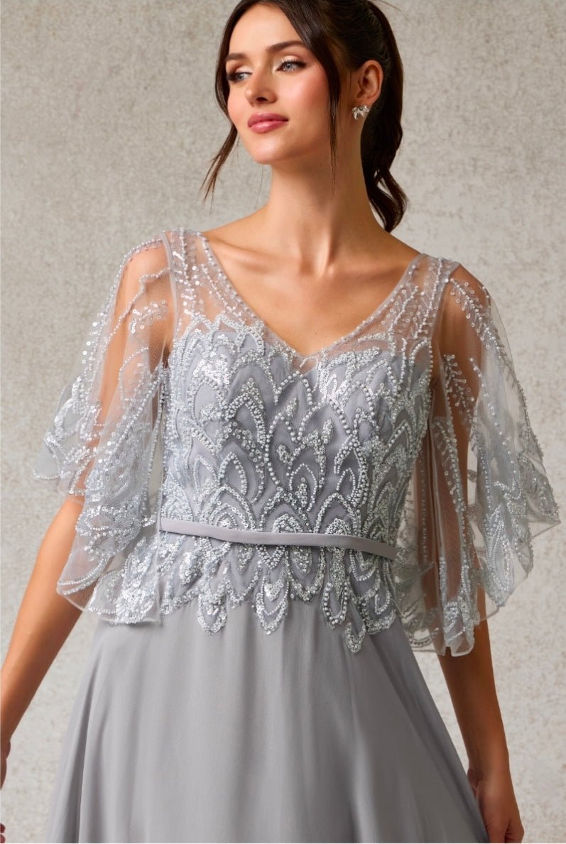 Bicici & Coty PS6676 - A Line Gown with Short Sleeve Capelet