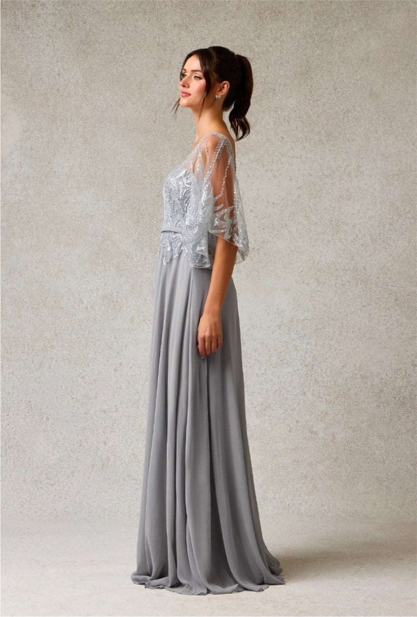Bicici & Coty PS6676 - A Line Gown with Short Sleeve Capelet