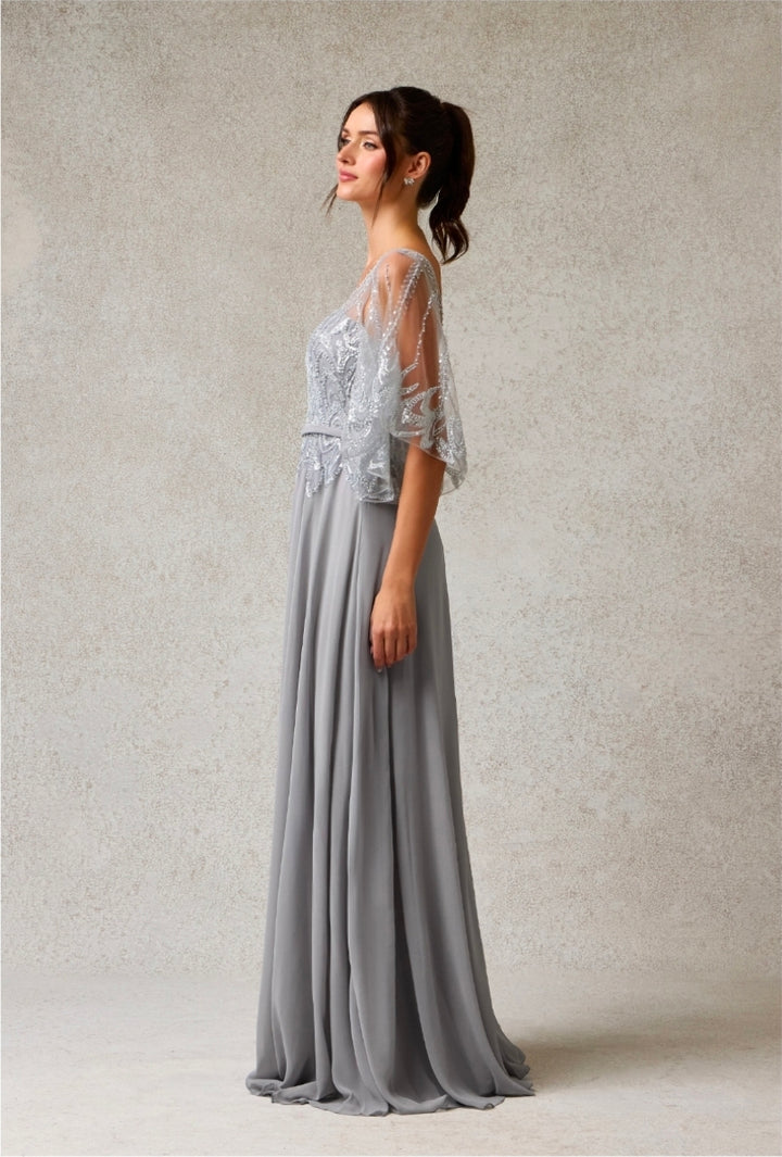 Bicici & Coty PS6676 - A Line Gown with Short Sleeve Capelet