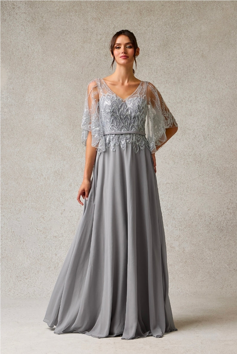 Bicici & Coty PS6676 - A Line Gown with Short Sleeve Capelet