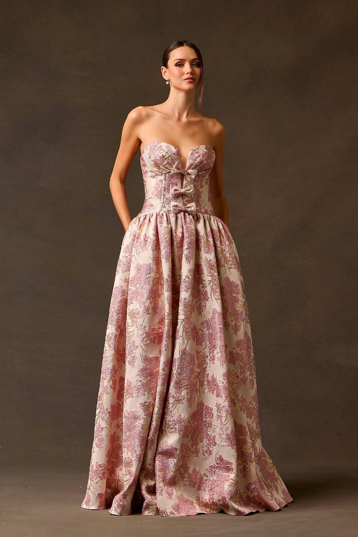 Bicici & Coty  SR2567 - Print A Line Gown with Pockets