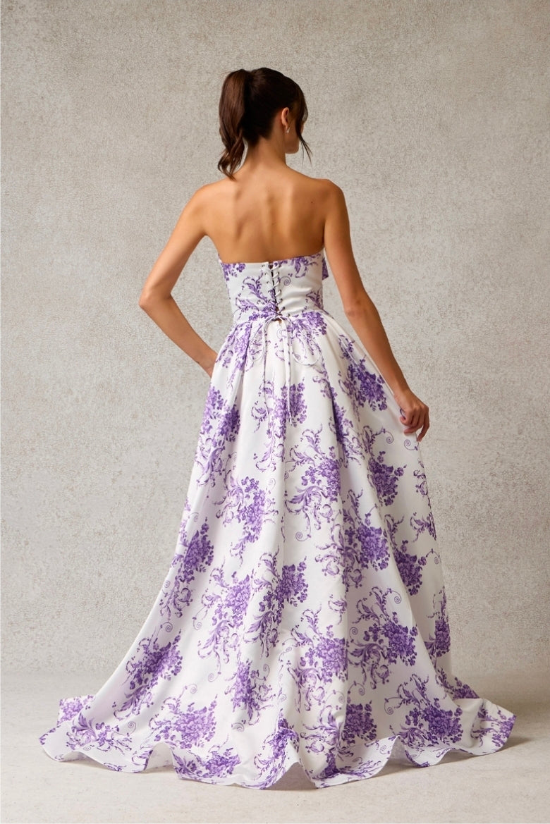 Bicici & Coty SP4596 - Floral Print Strapless Gown with Pockets