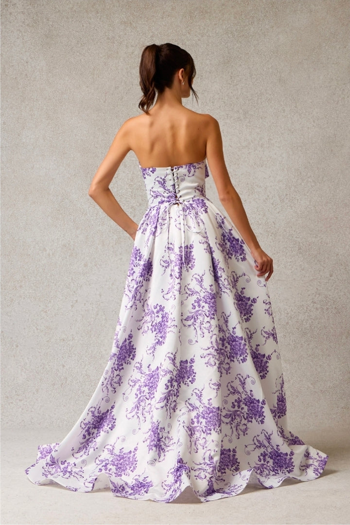 Bicici & Coty SP4596 - Floral Print Strapless Gown with Pockets