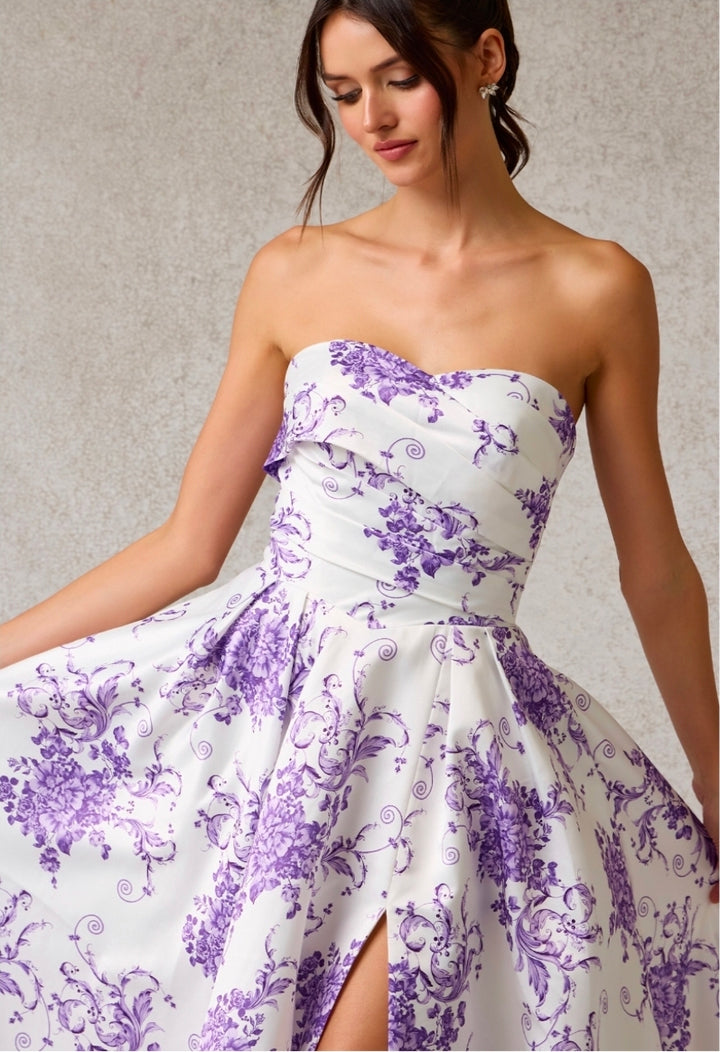 Bicici & Coty SP4596 - Floral Print Strapless Gown with Pockets