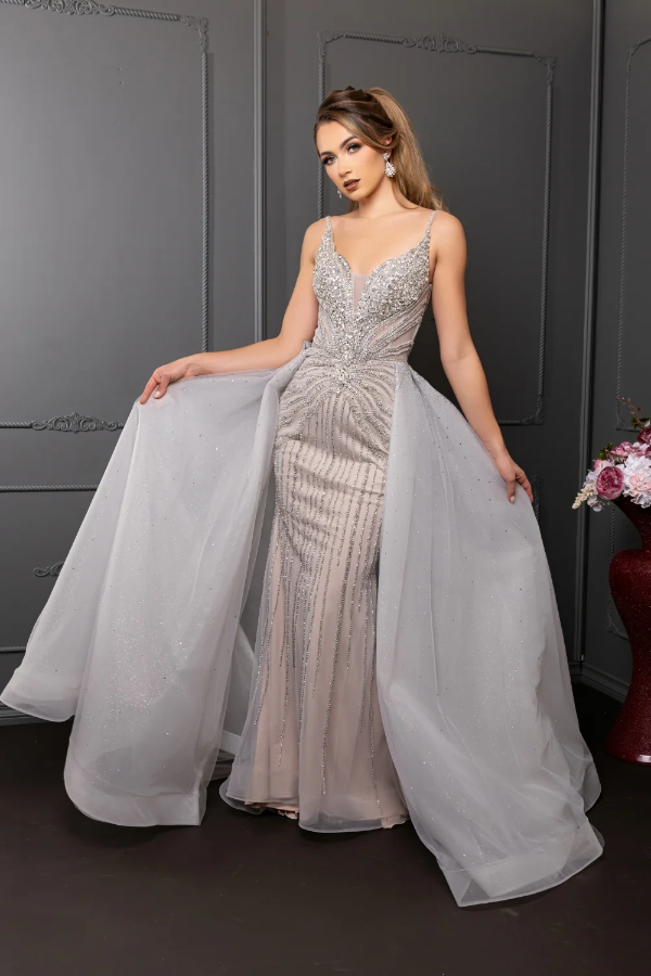 May Queen RQ8262 - Beaded Bodice with Fixed Overskirt