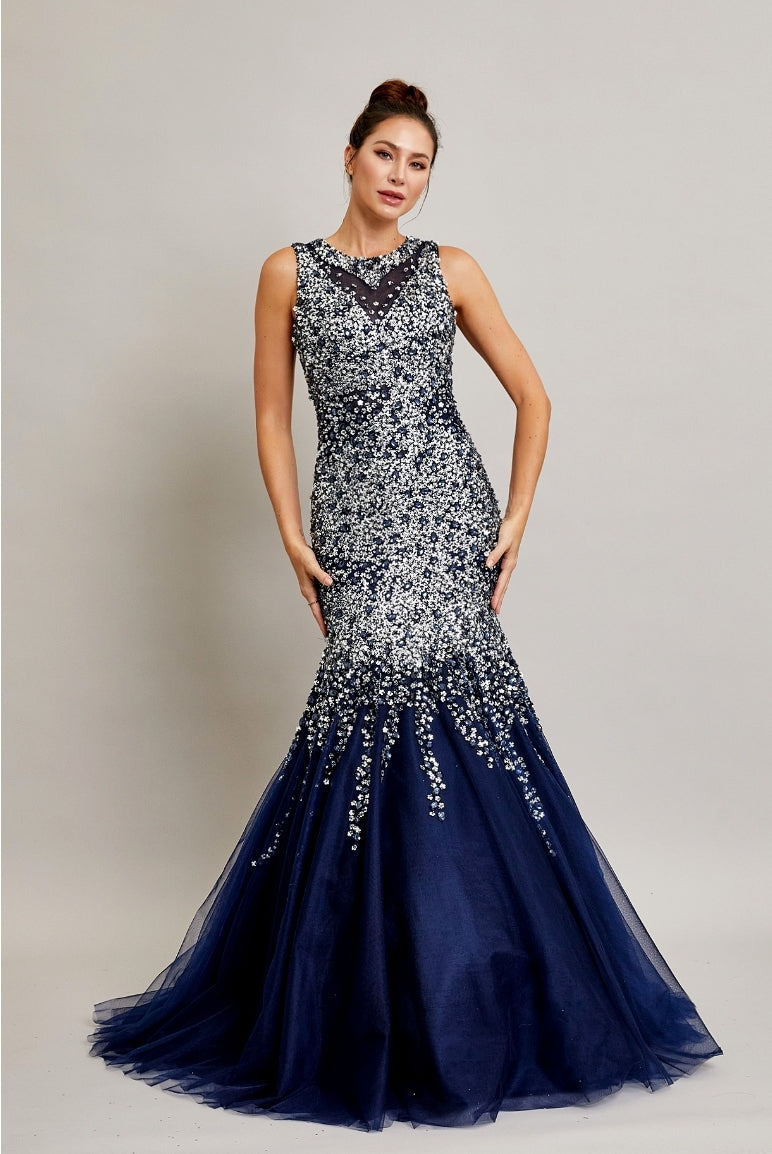 CD25-7451 STRAPLESS SATIN DRESS & SASH
