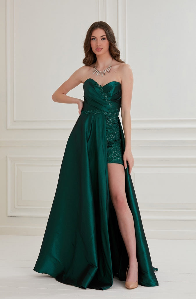 ■MOJO ESPIN(模造エスピン)Punching lace long flare dress N A1374 - Stretch Satin Fit & Flare Prom Gown with Sheer