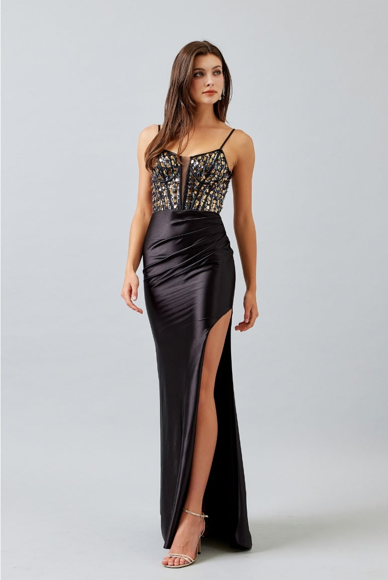 Bicici & Coty SP88831 - Corset Gown with Slit