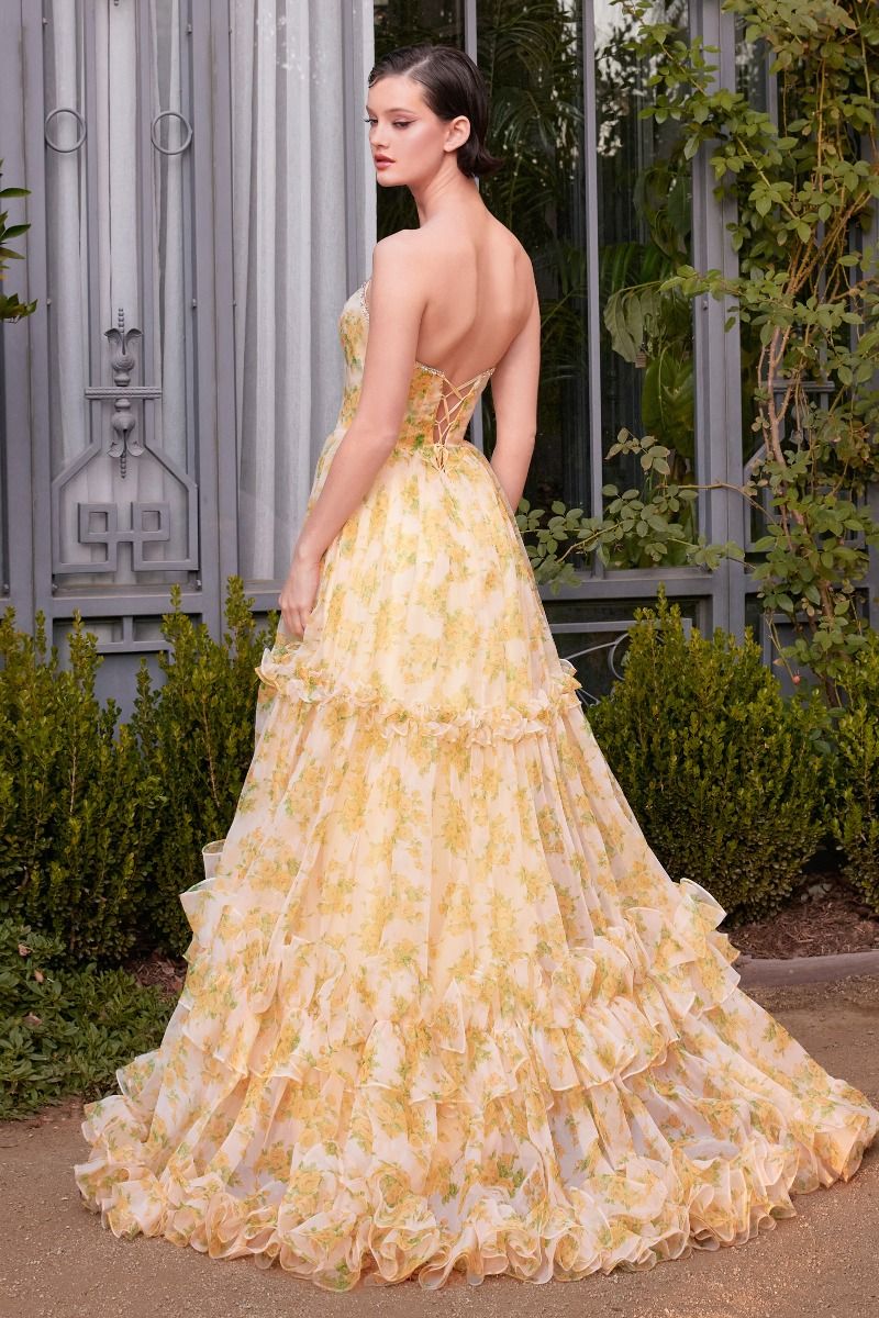 Andrea & Leo A1430 - Strapless Printed Floral Ball Gown