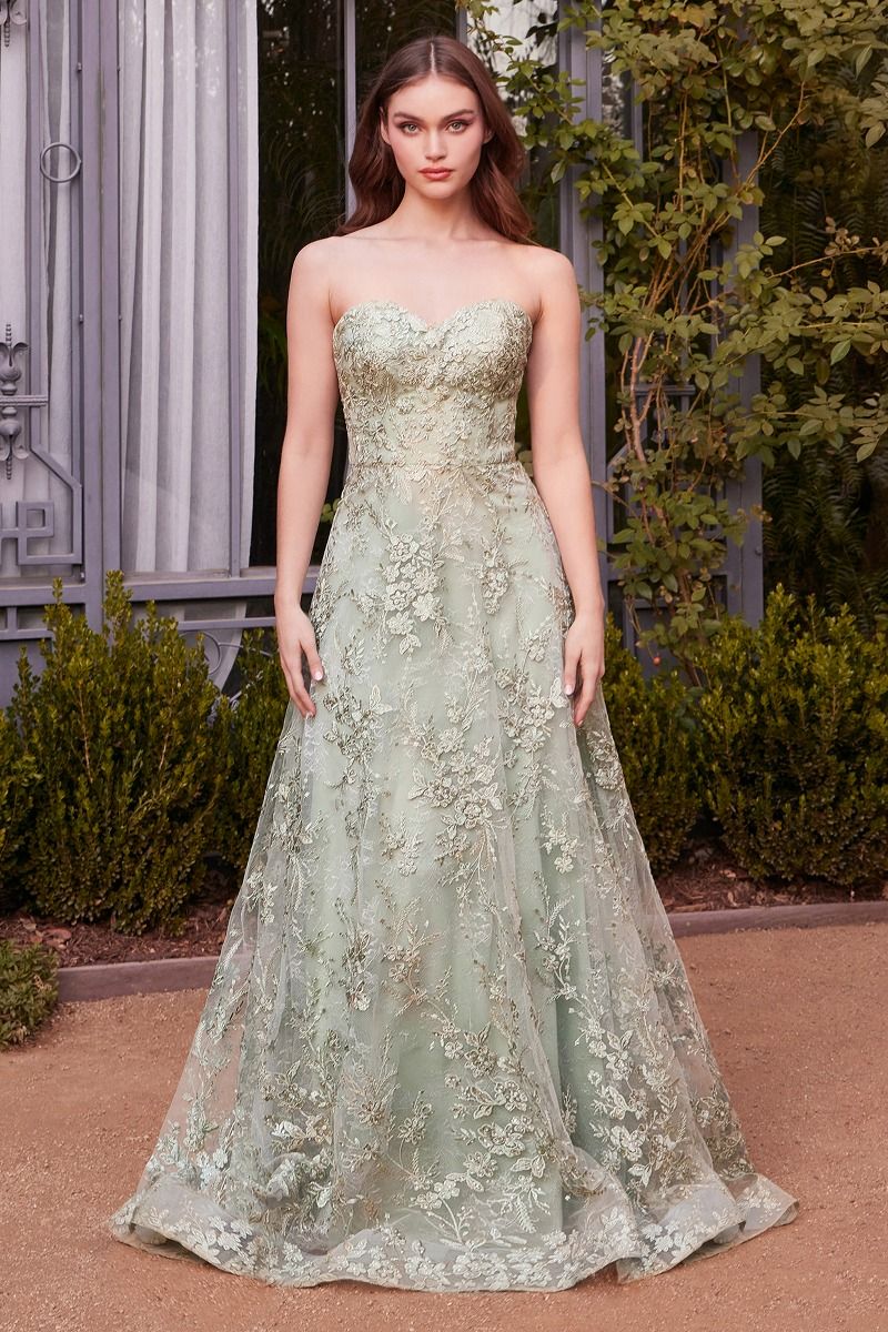 Andrea & Leo A1446 - Floral Lace Gown with Cape