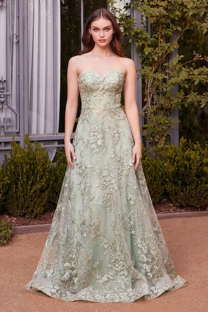 Andrea & Leo A1446 - Floral Lace Gown with Cape