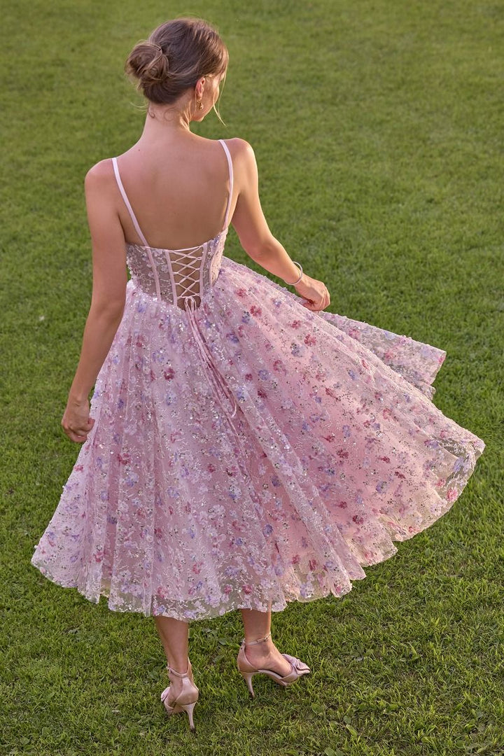 Andrea & Leo A1523 - Tea Length A Line with Embroidered Floral Tulle