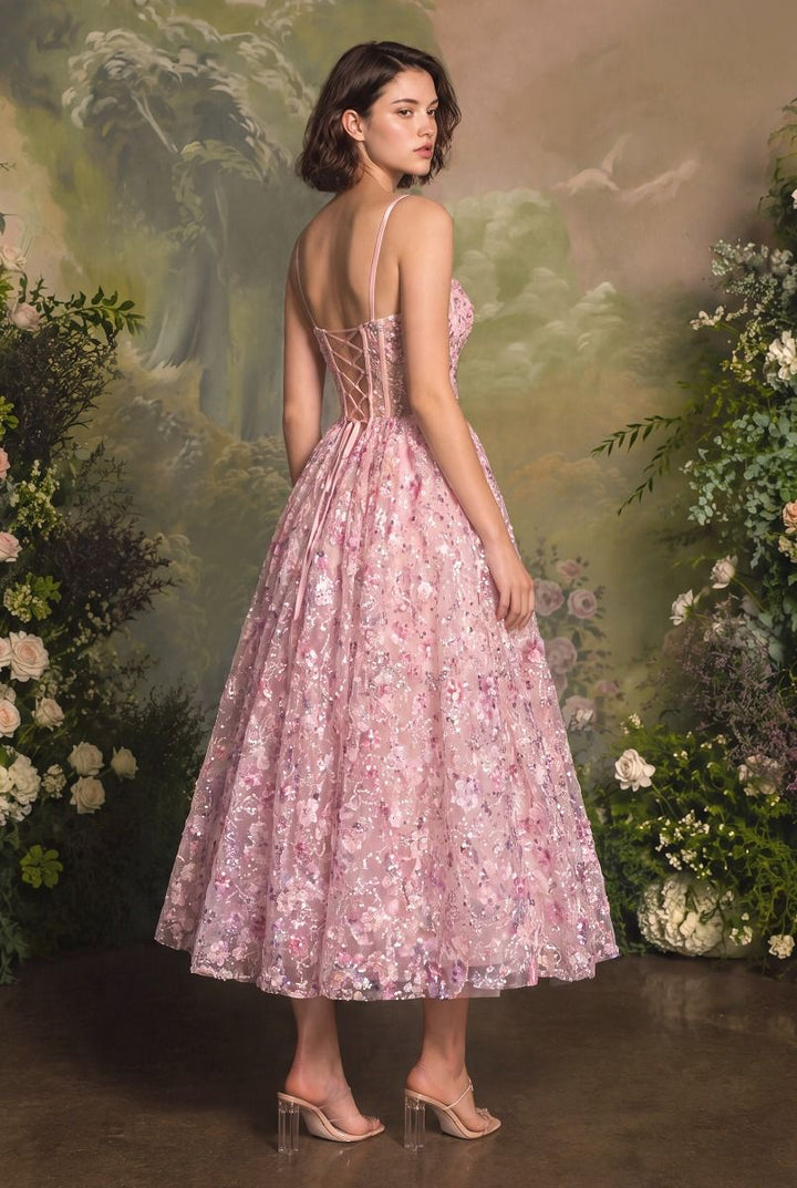 Andrea & Leo A1523 - Tea Length A Line with Embroidered Floral Tulle