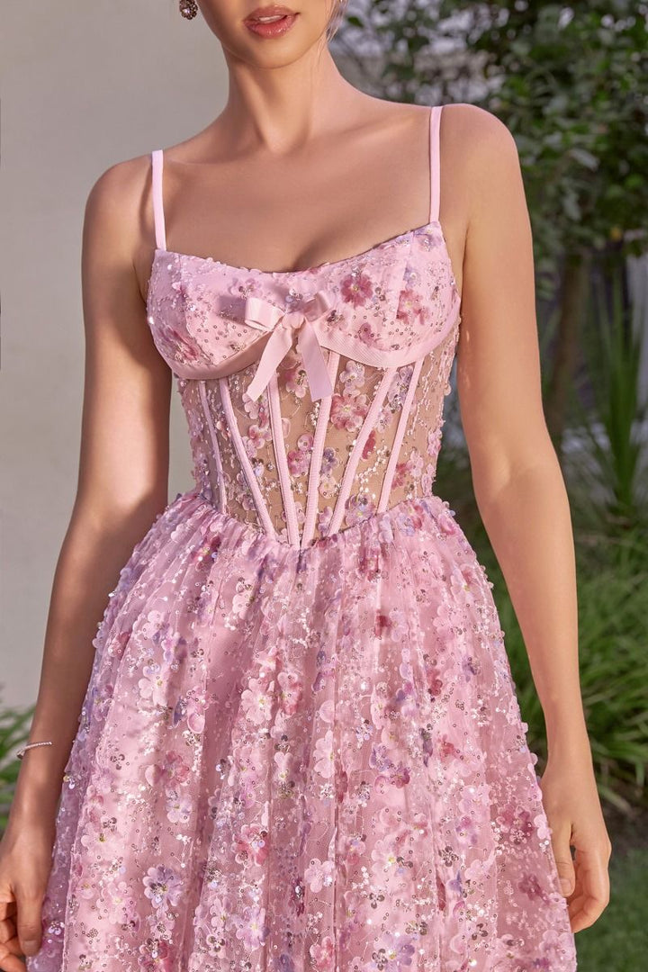 Andrea & Leo A1523 - Tea Length A Line with Embroidered Floral Tulle