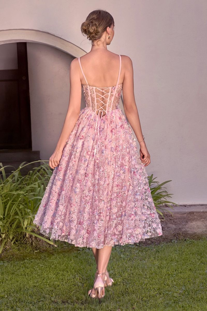 Andrea & Leo A1523 - Tea Length A Line with Embroidered Floral Tulle