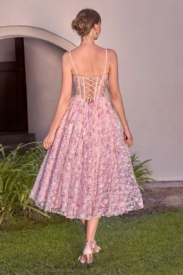 Andrea & Leo A1523 - Tea Length A Line with Embroidered Floral Tulle