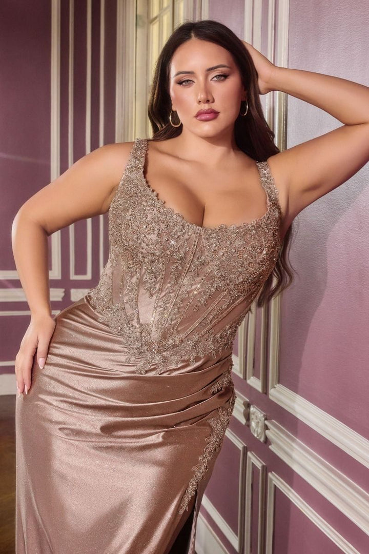 La Divine CC475C - Strapless Fitted Gown with Lace Detailing