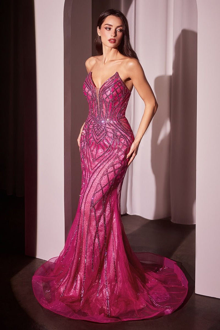 La Divine CC6018 - Crystal Strapless Embellished Mermaid Gown