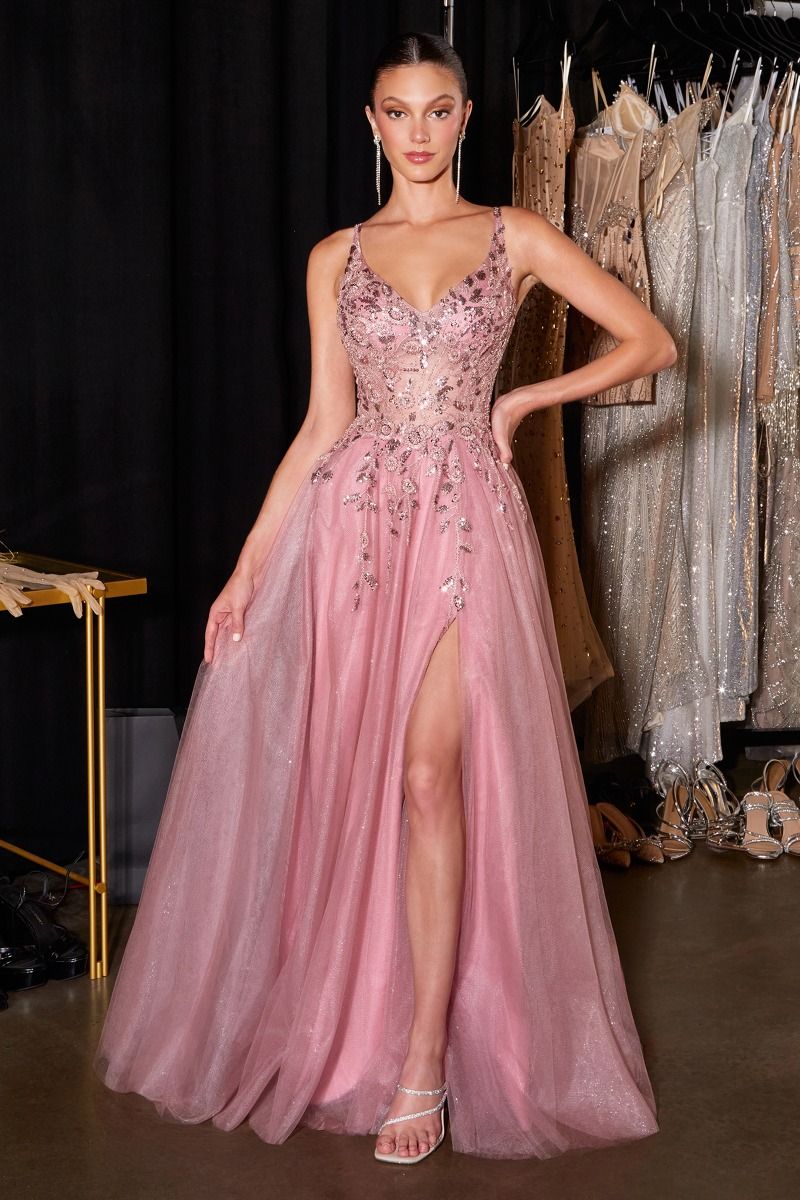 Ladivine CD2412 - Light Weight Sweetheart A Line Gown with Floral Applique
