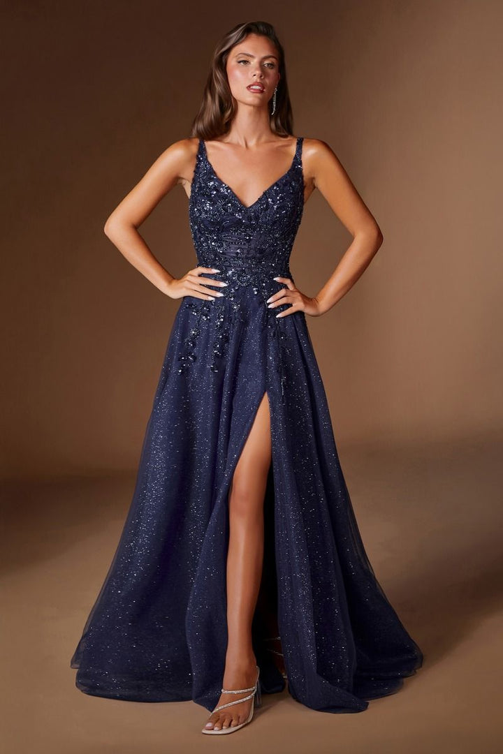 Ladivine CD2412 - Light Weight Sweetheart A Line Gown with Floral Applique