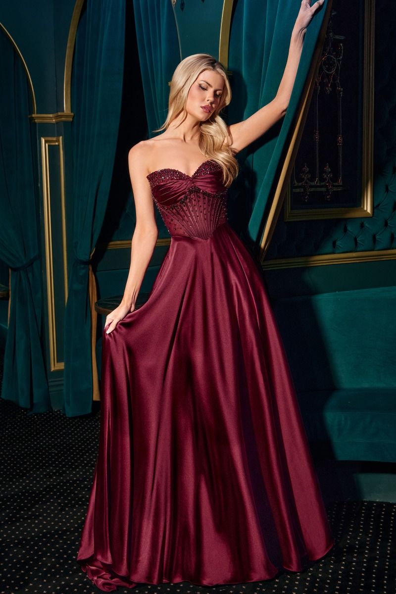 La Divine CD297 - Strapless Beaded Satin A Line Dress