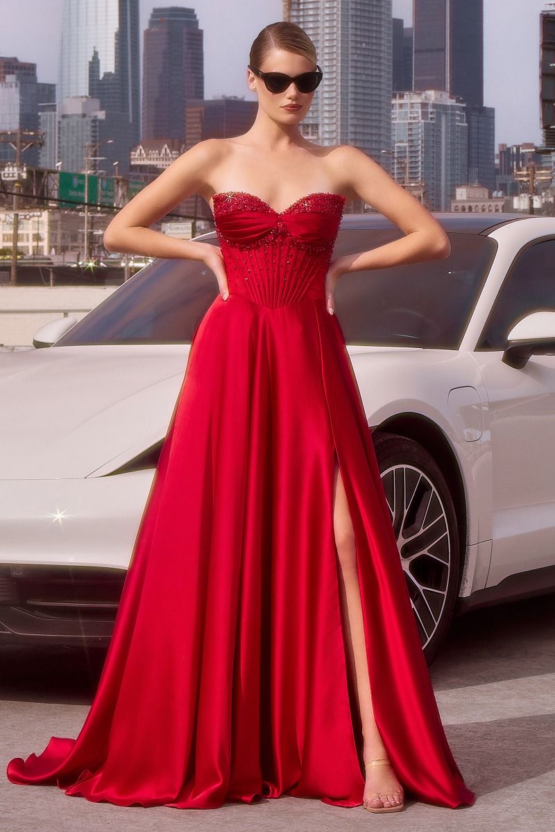 La Divine CD297 - Strapless Beaded Satin A Line Dress