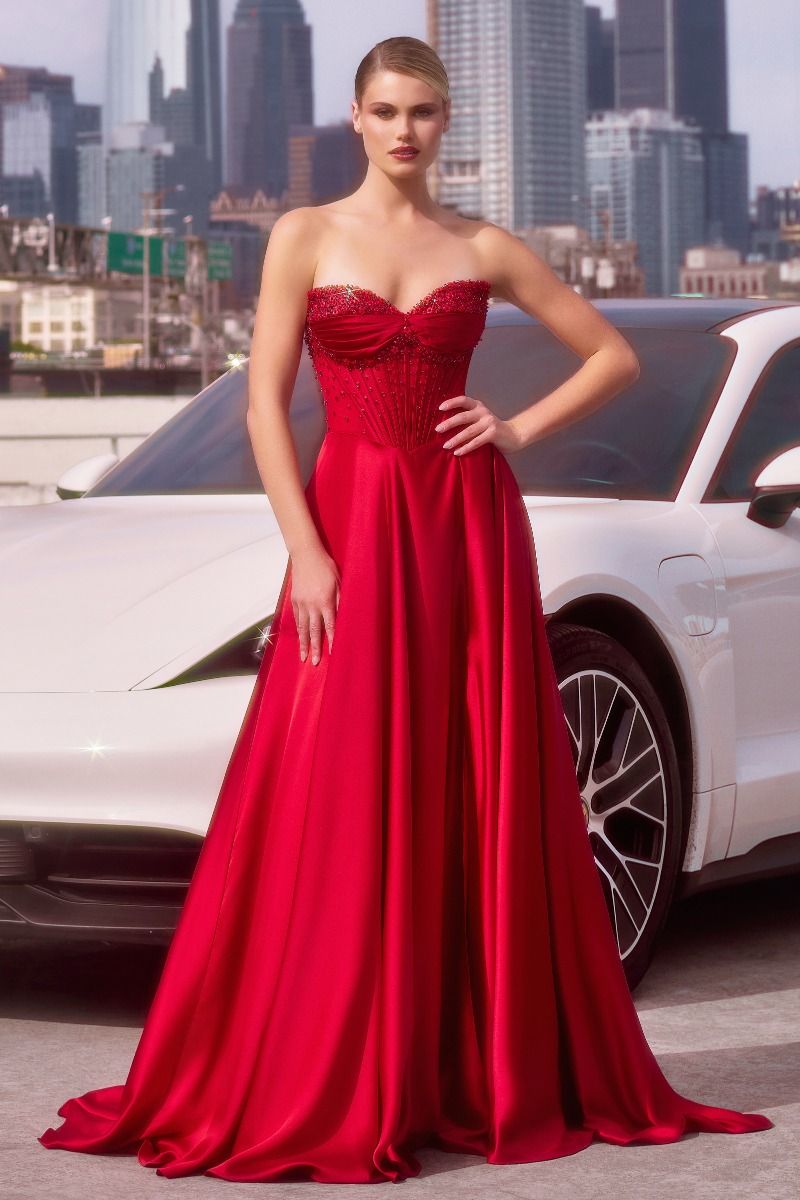 La Divine CD297 - Strapless Beaded Satin A Line Dress