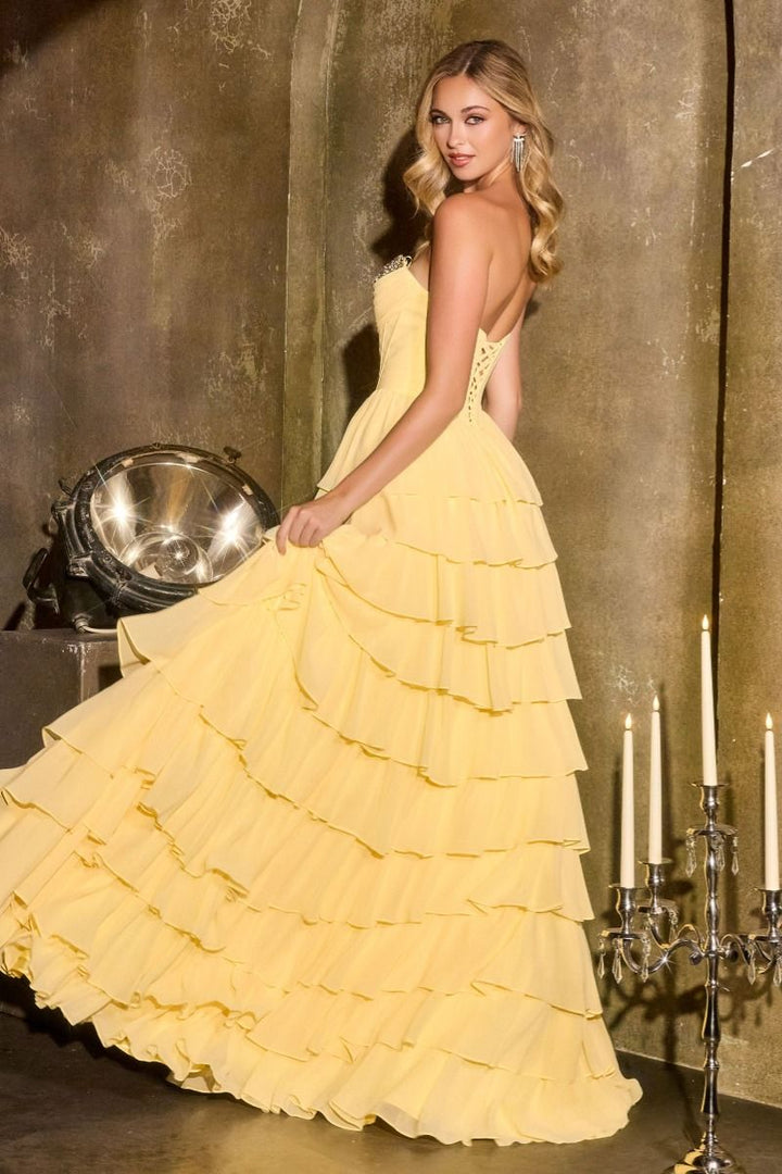 La Divine CD402 - Tiered Ruffle Chiffon Gown with Flower Choker