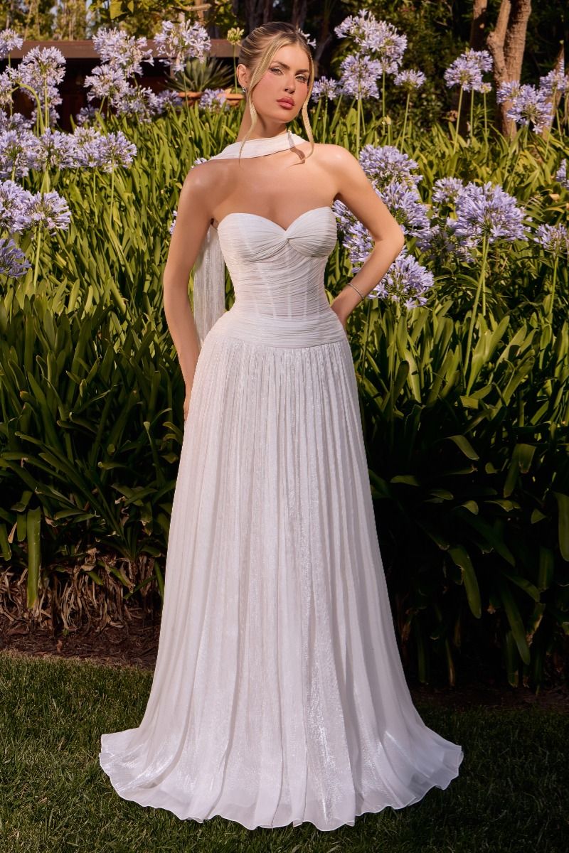 La Divine CD414W - Ruched Sweetheart Neckline with Detachable Neck Scarf