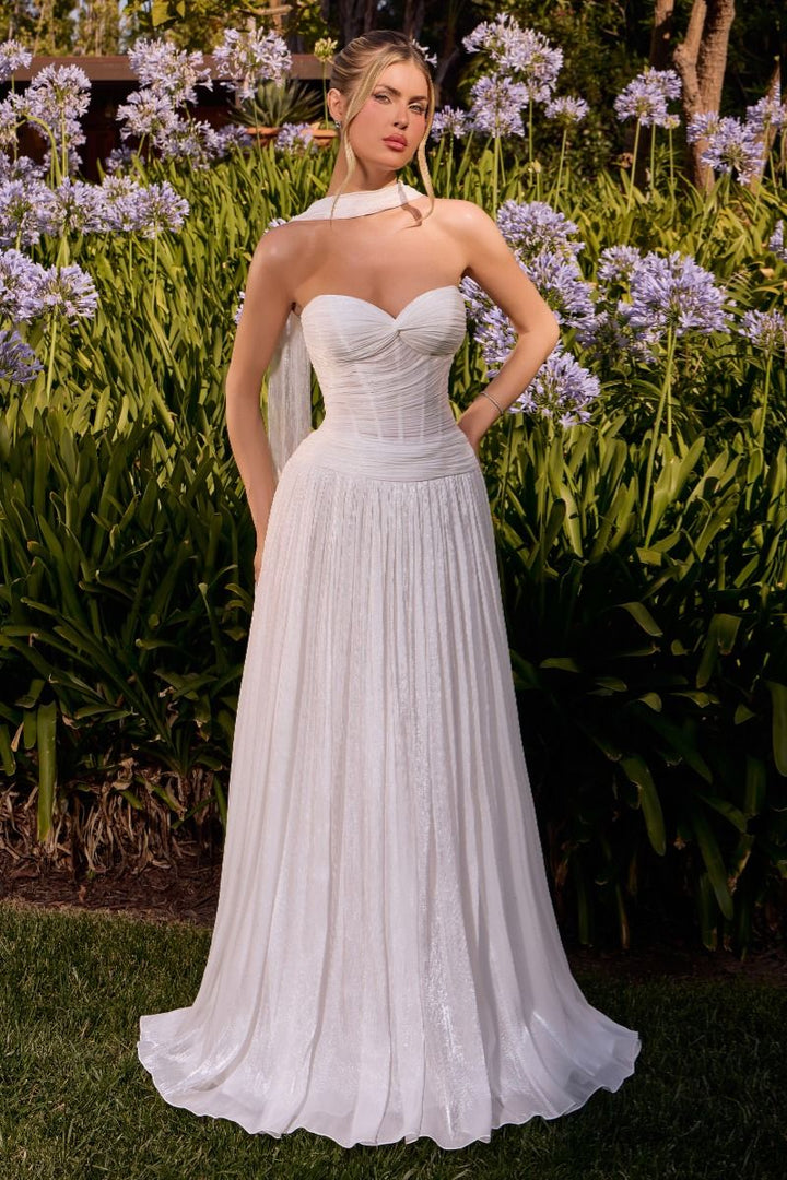 La Divine CD414W - Ruched Sweetheart Neckline with Detachable Neck Scarf