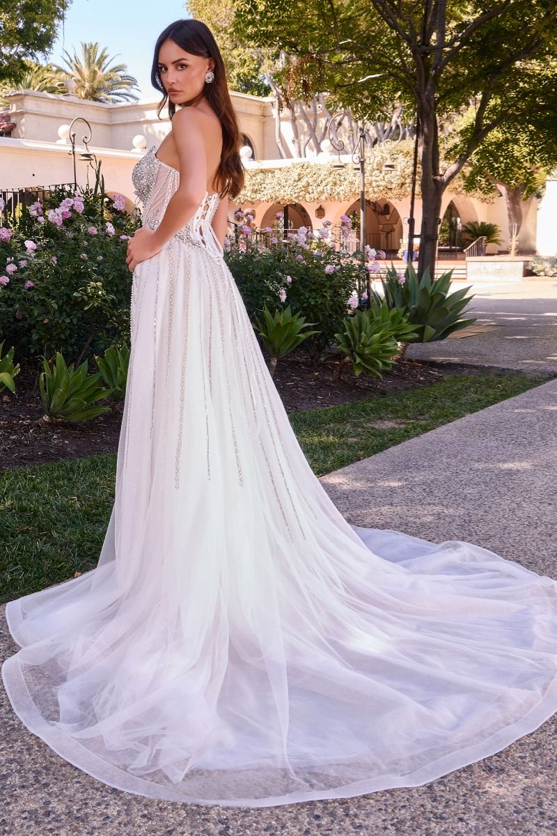 La Divine CD643W - Beaded Bridal Gown with Tulle Overskirt