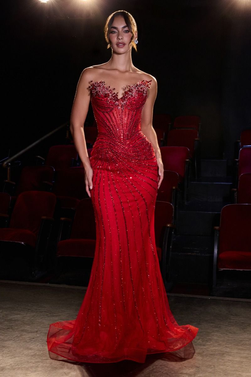 Ladivine CD715 - Strapless Gown with Sculpted Crystal Neckline