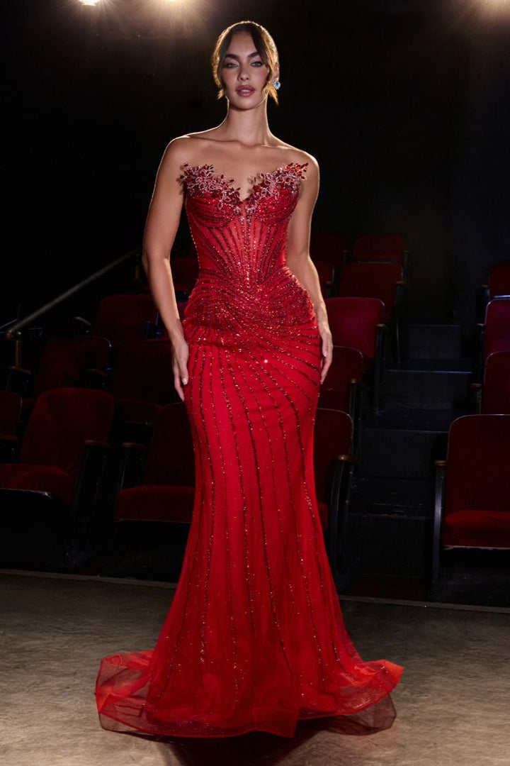 Ladivine CD715 - Strapless Gown with Sculpted Crystal Neckline
