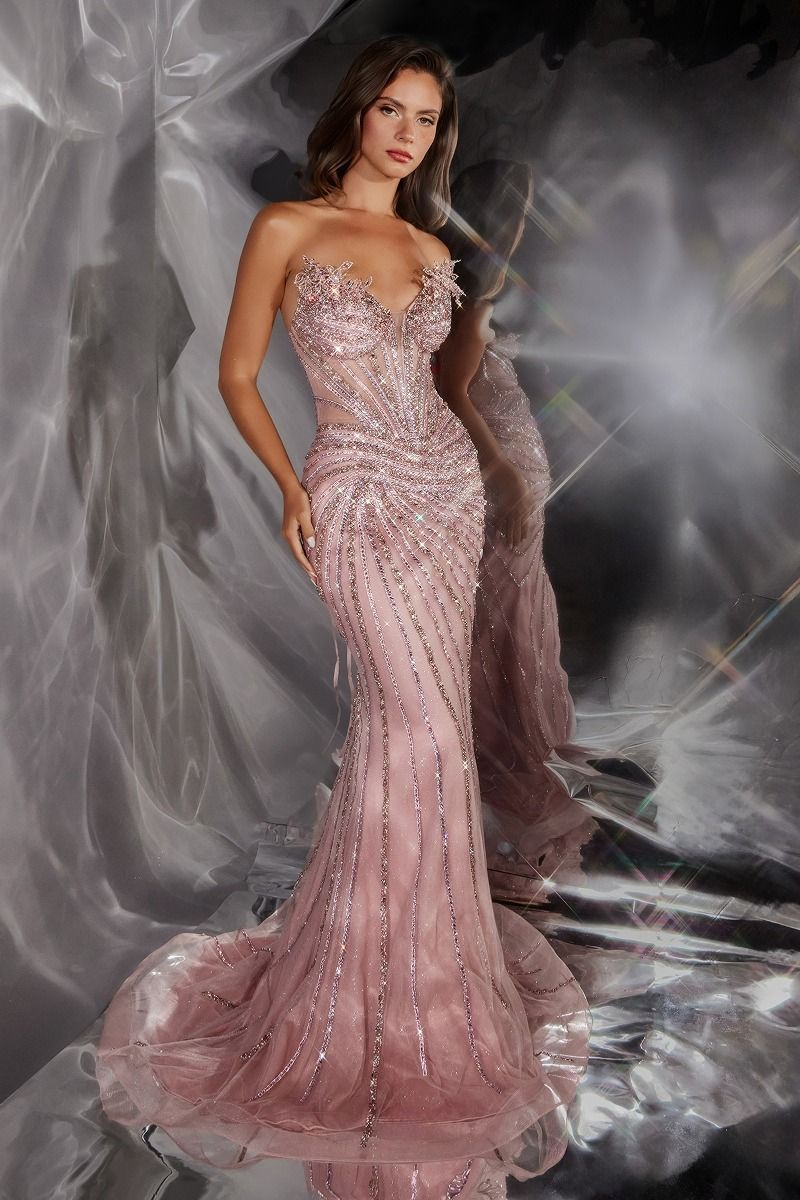 La Divine CD715 - Strapless Gown with Sculpted Crystal Neckline