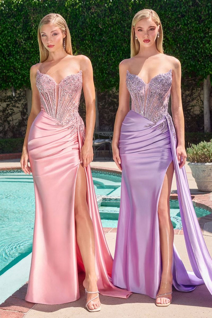La Divine CD722 - Beaded Corset with Satin Skirt and Sash