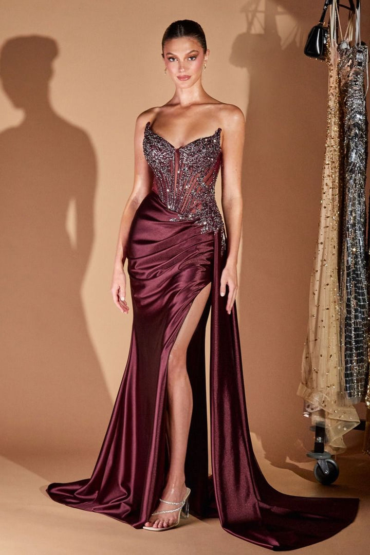 La Divine CD722 - Beaded Corset with Satin Skirt and Sash