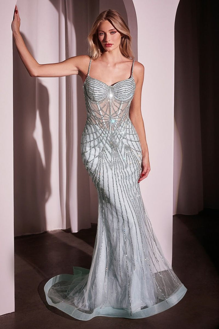 La Divine CD766 - Fitted Pearl & Crystal Gown