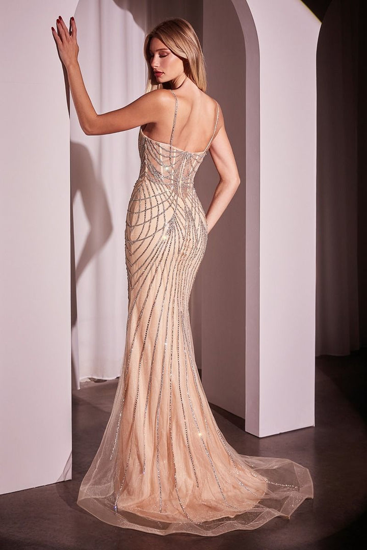 La Divine CD766 - Fitted Pearl & Crystal Gown