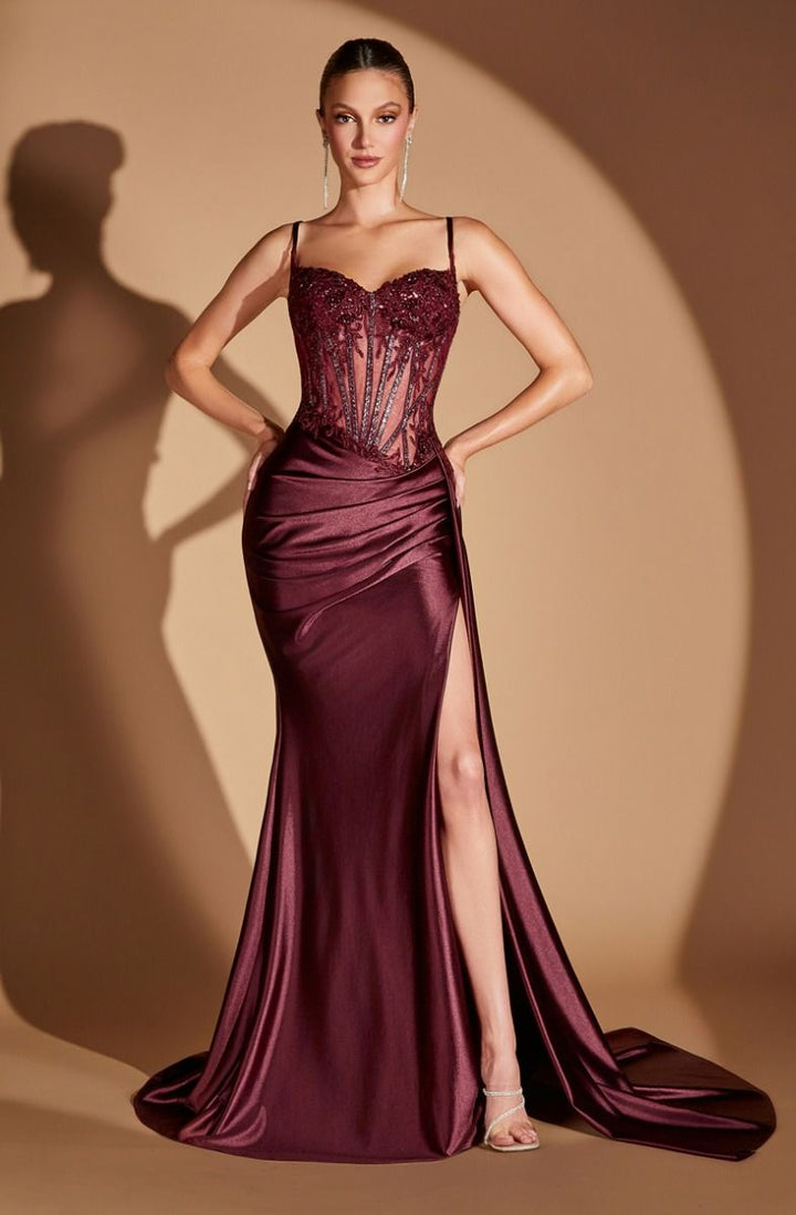 La Divine CD868 - Embellished Lace & Satin Fitted Gown