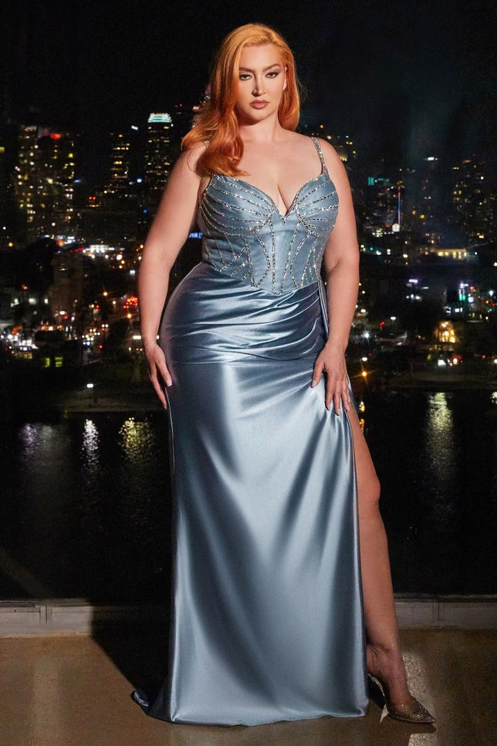 La Divine CDS440C - Plus Size Fitted Satin Gown with Fitted Bodice