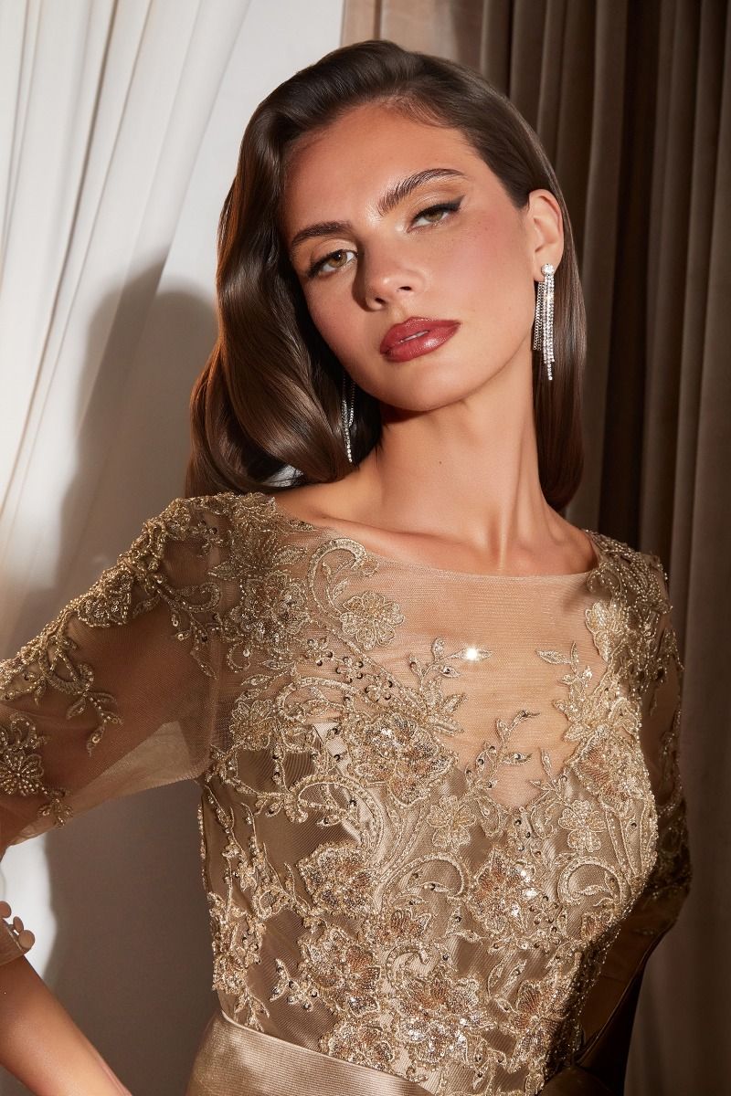 La Divine CDS569 - Long Sleeve Ball Gown with Lace Detail