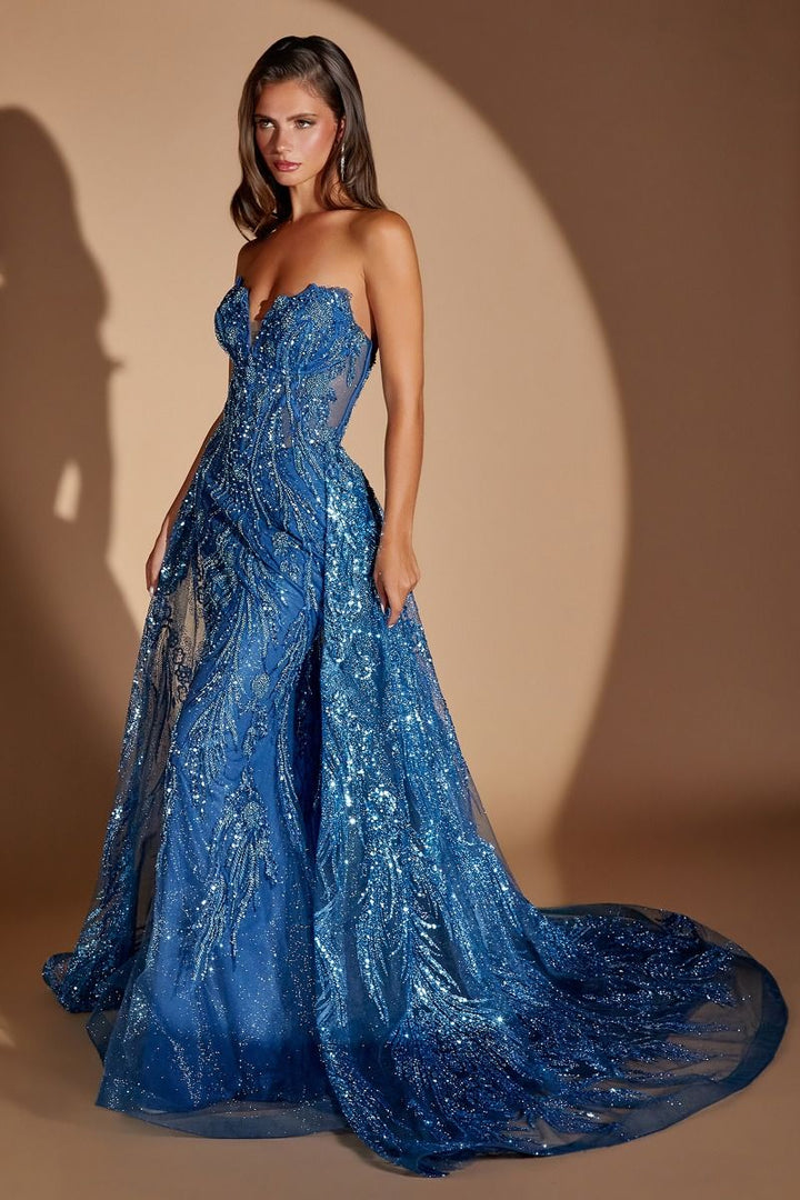 La Divine CM393 - Fitted Gown with Detachable Overskirt and Intricate Embellishments