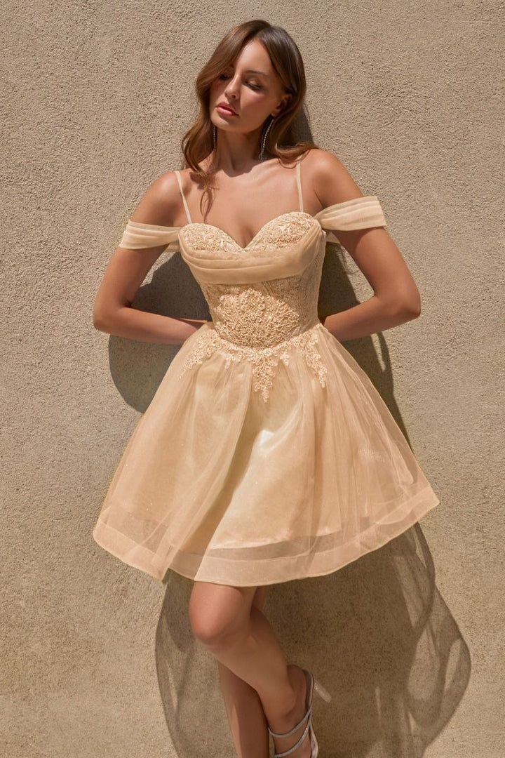 La Divine CY024 - Off the Shoulder Mini A Line Gown