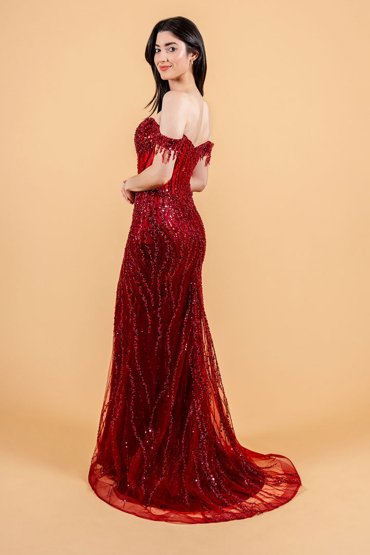 GLS Collective GL3620 - Off the Shoulder Beaded Corset Gown