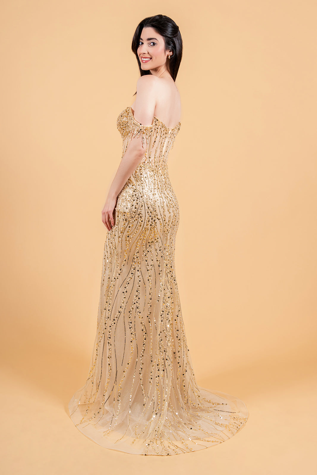 GLS Collective GL3620 - Off the Shoulder Beaded Corset Gown