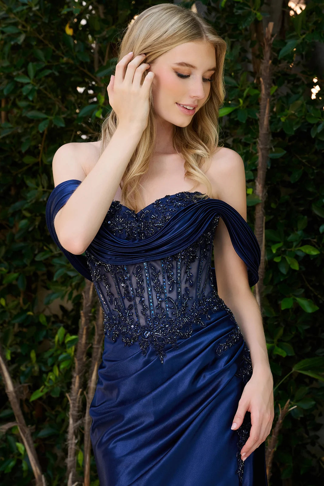 GLS Collective GL3852 - Sweetheart Neckline Gown with Structured Off The Shoulder Detail