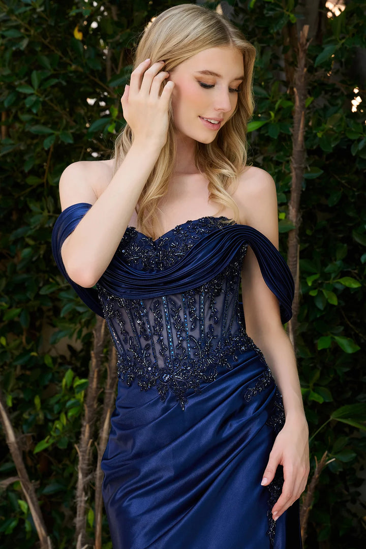 GLS Collective GL3852 - Sweetheart Neckline Gown with Structured Off The Shoulder Detail