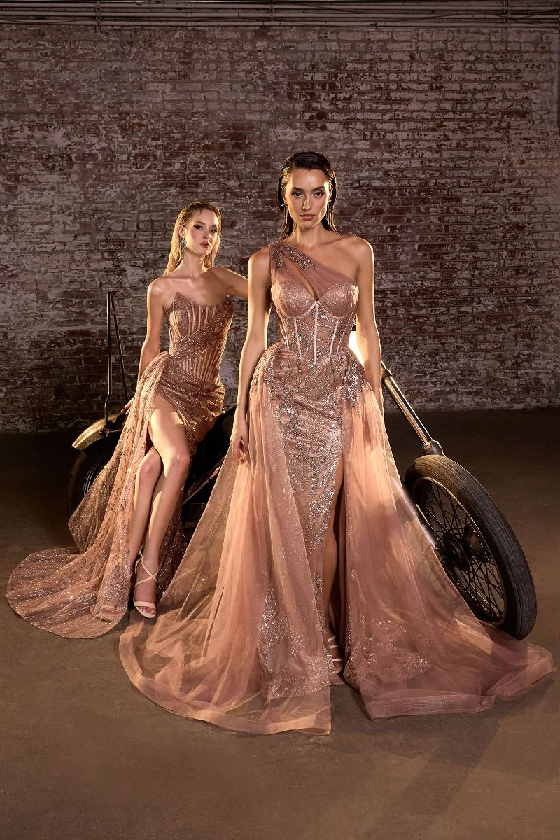 Ladivine J872 Strapless Fitted Glitter Gown, Mocha Gold / 4 Ladivine J872 Strapless Fitted Glitter Gown, Mocha Gold / 4