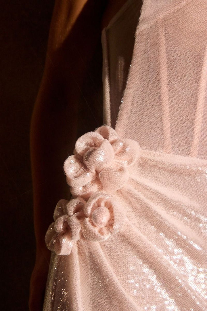 La Divine J905 - Fully Sequin Embellished Gown with Floral Appliqued Accent and Choker