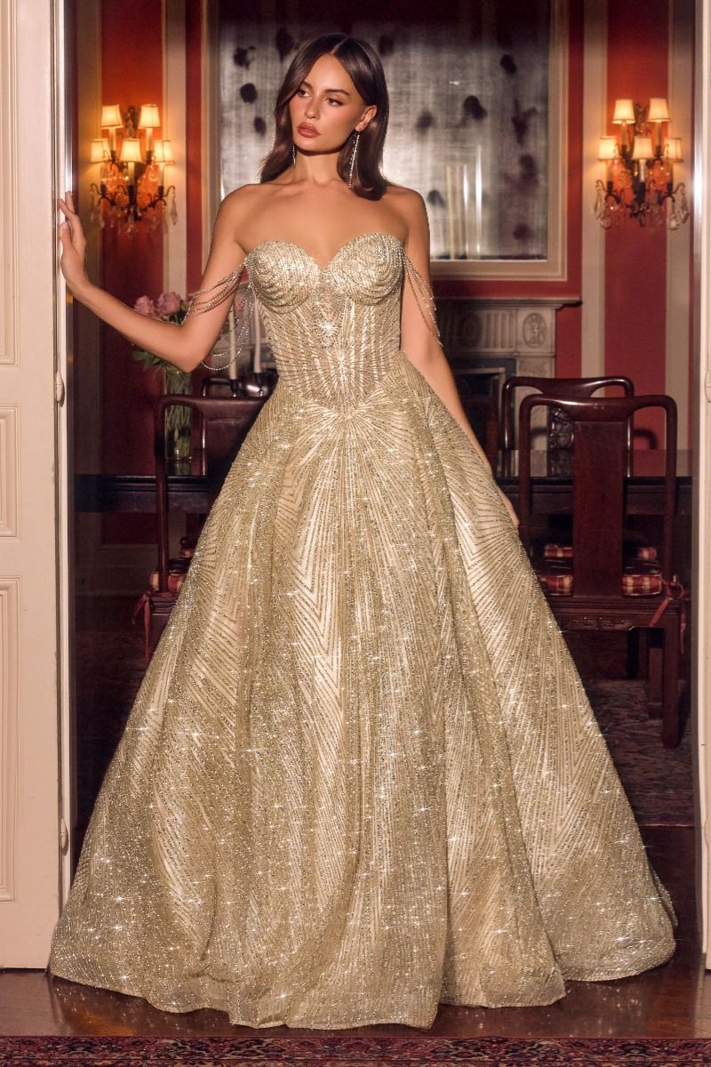 La Divine J915 - Off the Shoulder Glitter Gown